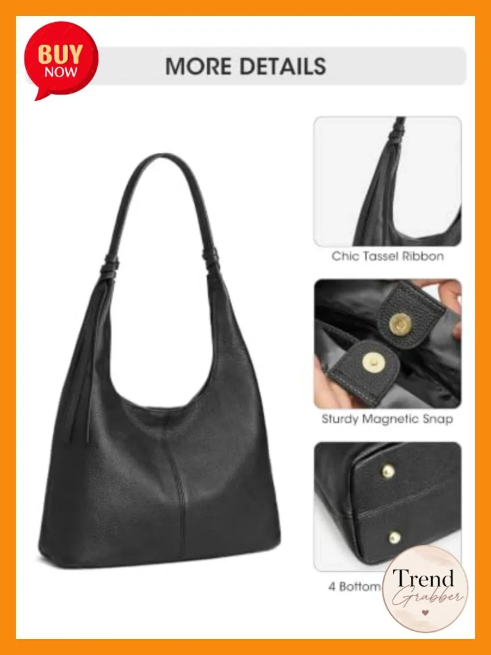 Genuine Leather Slouchy Hobo Shoulder Bag with Tassel